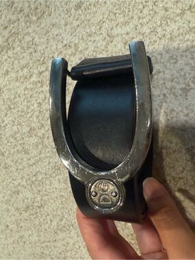 Dolce & Gabbana Black Leather Spur Strap with Silver Horseshoe Accent